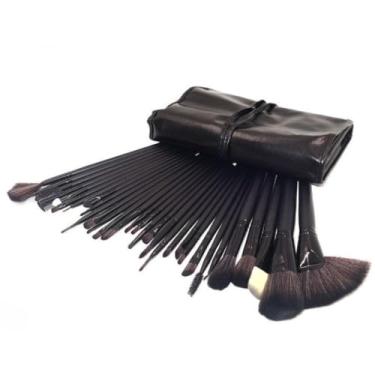 Imagem de Conjunto de 32 PincéIs de Maquiagem, Fabricados Com Materiais HipoalergêNicos e Cerdas Macias e ConfortáVeis, Acompanhados de Estojo Para Armazenamento.(PRETO)