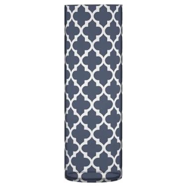 Imagem de JUZIHAI Vaso geométrico azul marinho para flores 9,9 cm x 30 cm Cilindro de plástico moderno vaso de flores para centro de mesa de casamento decoração de casa