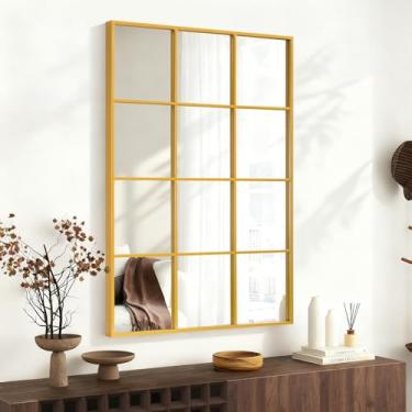 Imagem de WDSHIYI Espelho de parede grande retangular grande, espelho emoldurado de metal dourado, espelhos decorativos de parede dourados para sala de estar quarto entrada 61 x 89 cm decoração