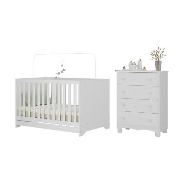 Imagem de Berço Americano 3 Em 1 Com Cômoda 4 Gavetas Dengo Multimóveis MP4690 Branco