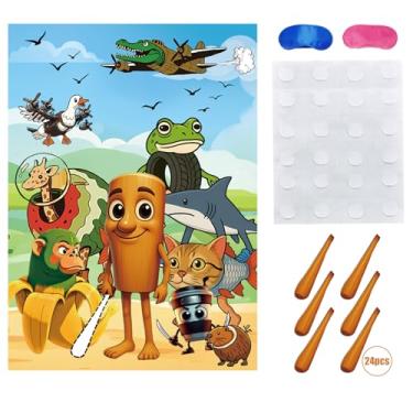 Imagem de TJLMCORP Jogo de festa Brainrot italiano, prenda o taco de beisebol no Tung Tung Tung Sahur com 24 adesivos, suprimentos de Natal e festa de aniversário Tralalero