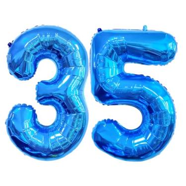 Imagem de GFIURNJVVBJH Balão de alumínio com 35 números, balão gigante de 81 cm para decoração de festa de aniversário de 35 anos, casamento, formatura, celebração, festa, azul, 35