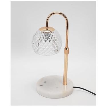 Imagem de Lâmpada de derretimento de cera 2 em 1 de luxo - luz ambiente regulável de 3 velocidades e suporte de aromaterapia, metal dourado e base de madeira maciça/mármore (abajur de vidro petal estilo C)