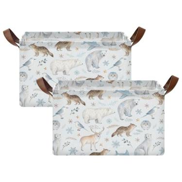 Imagem de Organizador de roupas para armário para armazenamento decorativo, caixas dobráveis de armazenamento de brinquedos com alças, cestas organizadoras 40 x 29 x 25 cm, animais árticos, branco, pacote com 2