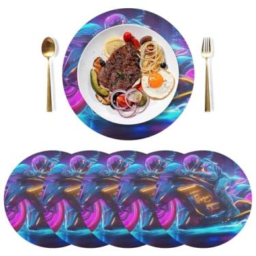 Imagem de Conjunto de 6 jogos americanos de mesa de cozinha de PVC durável azul neon para motocicleta, 38 cm, à prova de calor