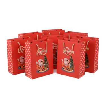 Imagem de ZIG ZAG Bolsas de transporte de Natal (pacote com 10 peças) Ideal para presentes de crianças, lembrancinhas de festa e celebração, sacolas de transporte impressas de Natal 28 x 21 cm com alça de linha