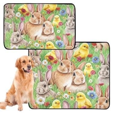 Imagem de TSENQUE Tapete reutilizável de coelho amarelo flor verde para animais de estimação almofadas de xixi para cães lavável fofo tapete de gaiola de cachorro impermeável absorvente almofadas de parto