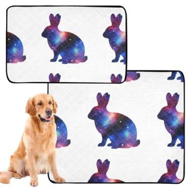 Imagem de Silhuetas de coelhos, almofadas brancas fofas de xixi para cães, tapete reutilizável à prova d'água para gaiola de cachorro, absorventes de parto, médio + grande, conjunto de 2