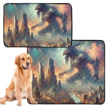 Imagem de TSENQUE Almofadas laváveis para xixi com estampa de monstro da cidade almofada reutilizável para gatos de estimação à prova d'água tapete de gaiola de cachorro fofo absorvente para filhotes, pequeno x