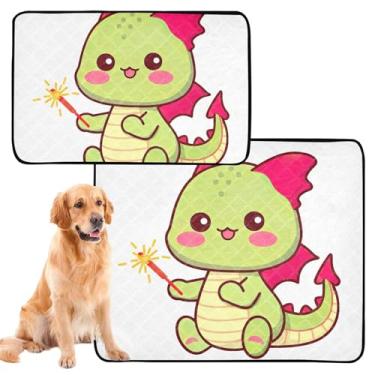Imagem de TSENQUE Almofadas de xixi laváveis para cães com dragão verde fofo para animais de estimação almofada extra grande absorvente para treinamento de filhotes, tapete de gaiola de cachorro fofo
