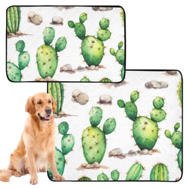 Imagem de TSENQUE Almofadas de xixi brancas laváveis em aquarela de cacto verde para cães, gatos, animais de estimação, reutilizáveis, absorventes para cães, tapete de penico fofo para cães à prova d'água