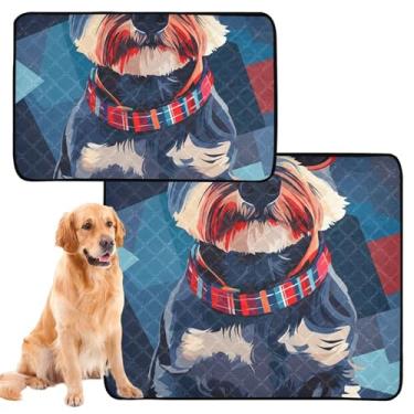 Imagem de TSENQUE Almofadas de xixi laváveis com estampa de cachorro Schnauzer fofas para cães, reutilizáveis, para gatos, tapete impermeável, antiderrapante, absorvente para cães, médio + grande, conjunto de 2