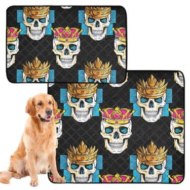 Imagem de Skulls Black Cool Art Almofadas de xixi para cães de estimação laváveis e reutilizáveis para animais de estimação, tapete de gaiola de cachorro fofo, impermeável, absorvente para filhotes, médio +