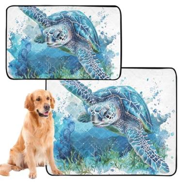 Imagem de Almofada de xixi reutilizável azul tartaruga marinha aquarela para gatos tapetes laváveis para cães tapete de chão antiderrapante absorvente almofadas de treinamento para penico, pequeno x pacote com
