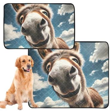 Imagem de Almofadas de xixi laváveis para cães, estampa de burro, reutilizável para animais de estimação, tapetes de parto para cães fofos, à prova d'água, médio + grande, conjunto de 2