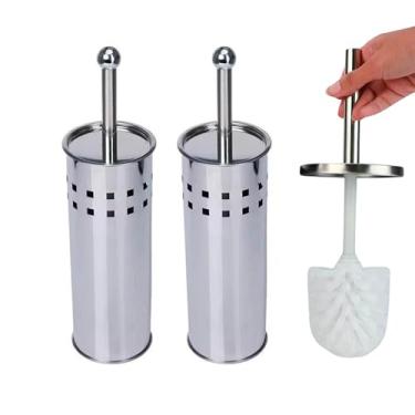 Imagem de Kit 2 Escovas Sanitárias em Aço Inox com Suporte – Limpador para Vaso, Banheiro e Privada, Higiênico e Resistente, Fácil de Montar, Ideal para Higiene, Limpeza e Organização