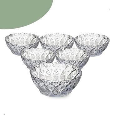 Imagem de Jogo de 6 Tigelas de Vidro 150ml Petisqueira para Sobremesa | Design Texturizado | Vidro Reforçado Transparente