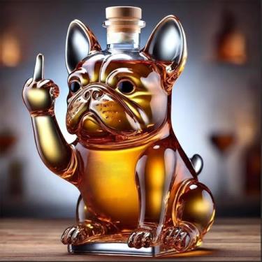 Imagem de Garrafa de uísque French Bulldog de 283 g divertida em forma de cachorro criativo decantador de vinho tinto copos de degustação de uísque presentes para casa para amantes de uísque, homens e mulheres