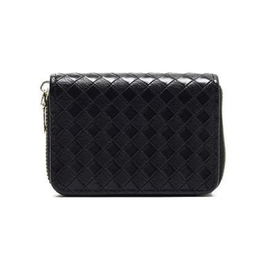 Imagem de Carteira feminina de couro genuíno com dobra dupla/tripla - Suporte minimalista para cartão de crédito com bloqueio de RFID e bolso para moedas, Preto, Casual