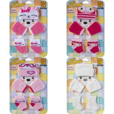 Imagem de 4 Kit Bebê Meias Touca Luvas Recém Nascido Saída Maternidade Menina En