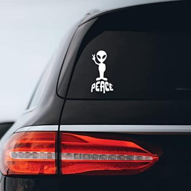 Imagem de Adesivo decalque de parede para carro desenho animado Paz Alien branco 10 cm
