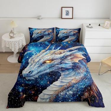 Imagem de Feelyou Conjunto de edredom queen com dragão para meninos e meninas, adolescentes, vida selvagem, conjunto de edredom azul