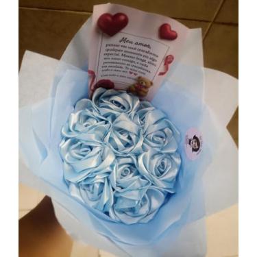 Imagem de Buquê de Rosas Eternas de Cetim + Mensagem (Azul Claro)