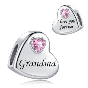 Imagem de Amuleto de coração amor rosa avó serve para pulseiras Pandora berloques de Natal, aniversário, joia presente para mulheres, neta, família