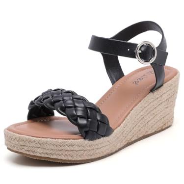 Imagem de Ruiee Sandálias femininas de largura larga, fivela trançada no tornozelo, bico aberto, sapatos de verão, plataforma, alpargata, plataforma, sandálias de praia para mulheres., Preto 903, 12.5 X-Wide
