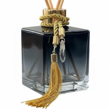 Imagem de Difusor Aromatizador de Ambiente 250ml Vidro Cubo Lavabo Luxo Elegante com Varetas – Kit Banheiro Decorativo(Preto Degradê/Dourado)