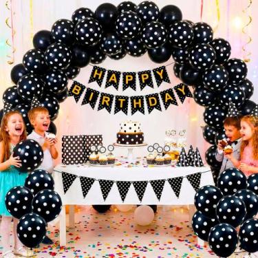 Imagem de Bexigas Balão N9 Decoração Preto com Bolinhas brancas 25/200 - happy D