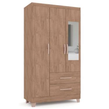 Imagem de Guarda-Roupa 3 Portas com Espelho, 2 Gavetas, Acabamento em Carvalho Rústico, 180 cm