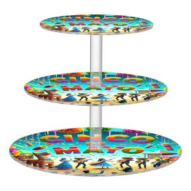 Imagem de Cinco de Mayo, México, suporte de cupcake de 3 camadas, para chá e festa, bandeja de servir torre de cupcake, mesa de deserto, organizador de comida de bolo para casamento