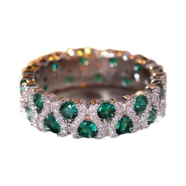 Imagem de Anel De Noivado Feminino Com Pedra Redonda De Cristal Verde E Zircônia