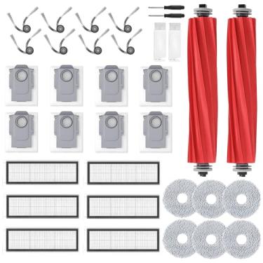 Imagem de BUAEL 34 peças QV 35A/QV 35S/QR 598/QR 79 acessórios de substituição para aspirador de pó Roborock, 2 escovas principais, 6 filtros HEPA, 8 sacos de pó, 8 escovas laterais, 6 panos de esfregão, 4