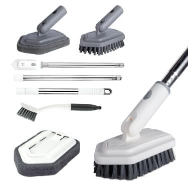 Imagem de ITTAHO Escova de limpeza de banheira de azulejo de chuveiro com 4 cabeças de limpeza, escova de piso com cabo longo de 147 cm, conjunto de escova de limpeza de chuveiro e escova de limpeza de