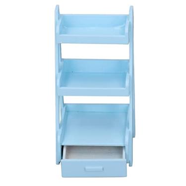 Imagem de Cryfokt Suporte para Flores para Casa de Bonecas Feito à Mão, Prateleira de Flores de Madeira de 3 Camadas Com Gaveta para Decoração de Casa de Bonecas Em Miniatura, Acessório de de Boneca de Madeira de Bétula para Crianças (Azul)