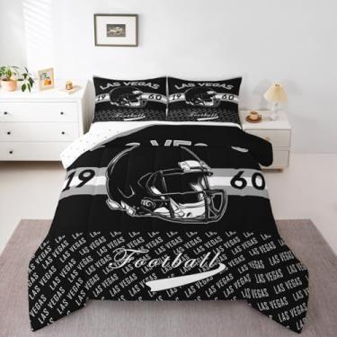 Imagem de Feelyou Conjunto de edredom de futebol americano, tamanho king, Las Vegas, para crianças, meninos, meninas, futebol, cidade, jogos, decoração de quarto, microfibra, 3 peças com 2 fronhas