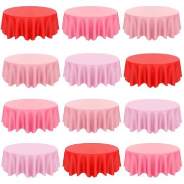 Imagem de CIEOVO 12 peças de toalhas de mesa de plástico para o Dia dos Namorados, toalha de mesa redonda descartável, vermelha, rosa, 213 cm, à prova d'água, para decoração de dia dos namorados, família