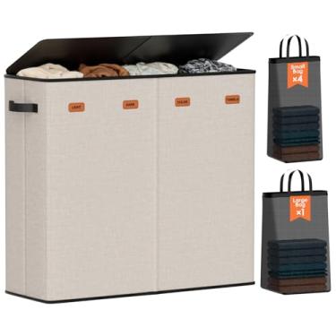 Imagem de Vexalora Cesto de roupa suja de 4 seções com tampa, classificador de roupa 185L com 4 sacos removíveis + 1 bolsa extra grande, compartimento 3/4 alternável, organizador de cesta de lavanderia para