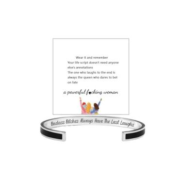 Imagem de Badass Bitches Always Have The Last Laughs Pulseira colorida motivacional, pulseira inspiradora de aço inoxidável com mensagem oculta, pulseira gravada, joia presente para mulheres, irmãs amigas