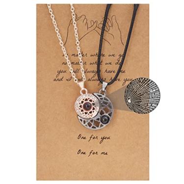 Imagem de Colar de compromisso para ele, colar de casal combinando sol e lua para ele e ela, I Love You, 100 idiomas para casais marido e esposa, Metal, Sem Pedra Preciosa