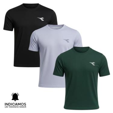 Imagem de Kit 3 Camisetas Diadora Small Logo Masculina - Cinza Claro e Preto XGG-Masculino