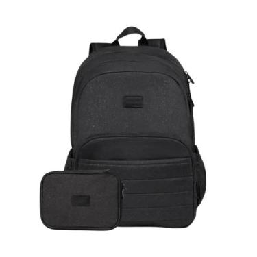 Imagem de Kit Mochila + Estojo Juvenil Feminino Crinkle Glitter Preta - Bagaggio