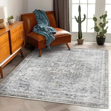 Imagem de CHAMPLANT Tapete de área lavável, 1,2 m x 1,8 m, vintage, tradicional, dobrável, tapetes finos, retrô, cozinha, interior, desgastado, antiderrapante, tapete com estampa floral, quarto, sala de estar