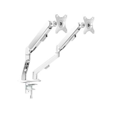 Imagem de BEGWVDJTP Suporte para monitor de mesa, suporte de tela de levantamento de mesa, suporte giratório telescópico de tela dupla para jogos (branco)