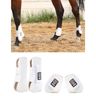 Imagem de Harrison Howard Botas de tendão de cavalo abertas na frente/bota Fetlock para botas de proteção de cavalo para pular, conjunto de 4