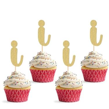 Imagem de Topper de cupcake de 26 letras - pacote com 24 decorações de cupcake com glitter e letra I, adequado para festa de aniversário, aniversário de casamento ou adereços de cabine de fotos (I)