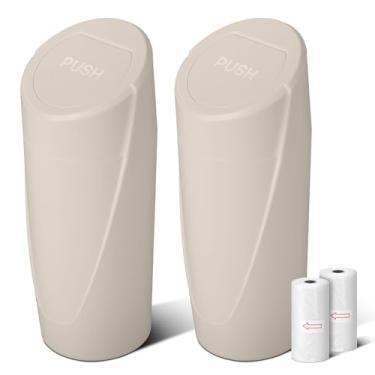 Imagem de Caixote do lixo para carro com tampa – 2 pacotes com suporte de copo para lata de lixo de carro - Mini caixote de lixo bege claro à prova de vazamento com 40 sacos de lixo - Organizadores automotivos