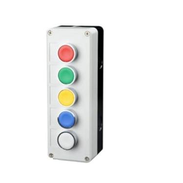 Imagem de AEHON Novo botão de metal XB2 caixa de controle Start Stop Símbolo de identificação industrial auto reset interruptor de parada circular de emergência (5 furos)